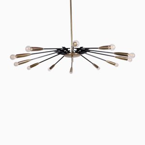 Mid-Century Brass & Black Metal Ceiling Lamp by Oscar Torlasco for Lumi