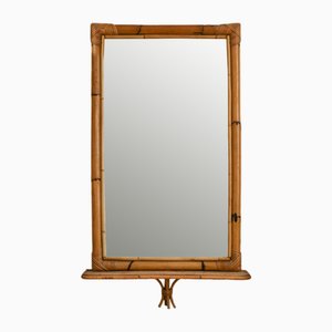 Rectangular Mirror with Shelf and Bamboo Cane Frame, 1970
