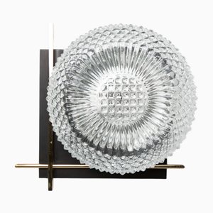 Wall Light in Black Metal, Glass and Golden Brass, 1960