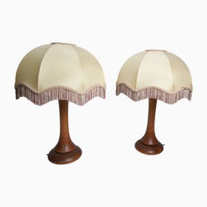 Art Deco Bedside Lamps with Fringed Wood Legs, 1930s, Set of 2