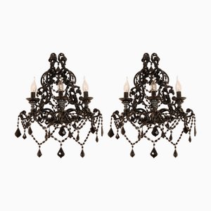 Italian Murano Crystal Beaded Wall Lamps, 1950s, Set of 2
