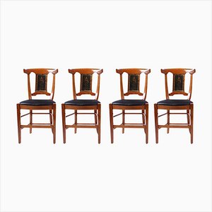 Antique French Cherry Dining Chairs with Greek Painting, 1800s, Set of 4
