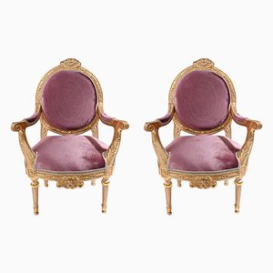Louis XVI French Gilt Armchair Armchairs, Set of 2