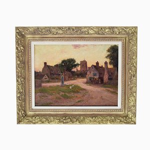 Ernest Charles Walbourn, Paysage rural de Wixford, huile sur toile, début du 20e siècle, encadré