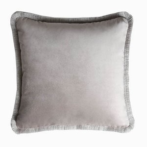 Major Collection Cushion in Grey Velvet with Fringes from Lo Decor