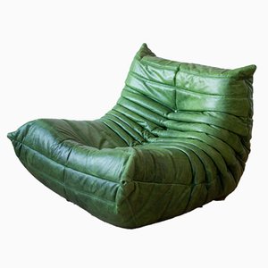 Green Leather Togo Lounge Chair by Michel Ducaroy for Ligne Roset, 1970s