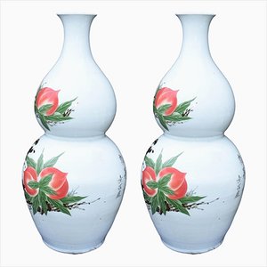 Chinese Double Gourd Wucai Porcelain Vases, Set of 2