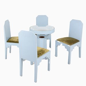 Tavolini da caffè Art Déco blu con sedie, anni '30, set di 5