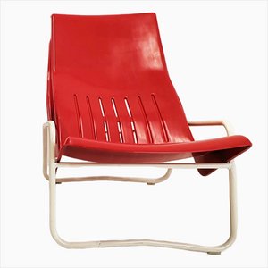 Red & White Deck Sun Lounger, 1980s
