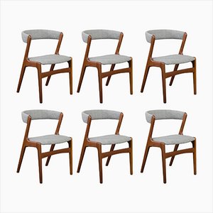 Vintage Chairs in Teak and Grey Wool by Kai Kristiansen, 1960s, Set of 6