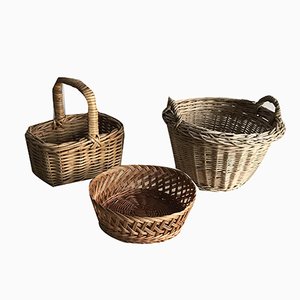 Wicker Baskets, 1960s, Set of 3