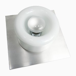 Space Age Ceiling Light in Aluminum and Opaline Glass & Chrome from Doria Leuchten, Germany, 1960s