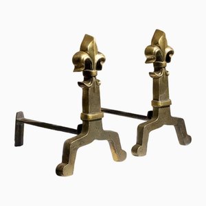 Neoklassizistische Art Deco Andirons aus Bronze, Frankreich, 1950, 2er Set