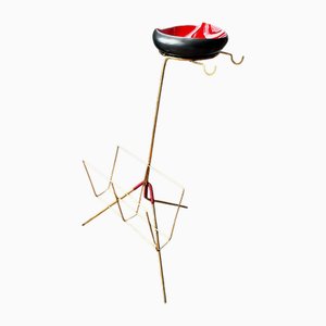 Porte-Revues en Laiton avec Poterie Florentine, Italie, 1960s