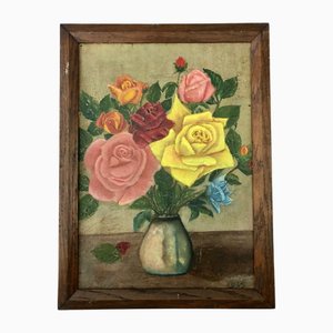 French School Artist, Still Life, Oil on Cardboard, 1960s, Framed
