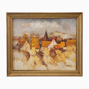 Etienne Ritter, Elsässer Dorf, 1950er, Öl auf Leinwand