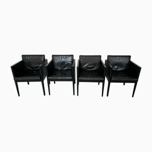 Vintage Modernist Black Leather Armchairs by Arnold Merckx for Arco, 1980s, Set of 4