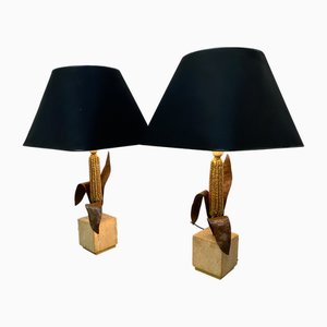 Vintage Tischlampen aus Bronze, Messing & Travertin von Maison Charles, 1970er, 2er Set