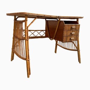 Blonder Schreibtisch aus Rattan, 1960er