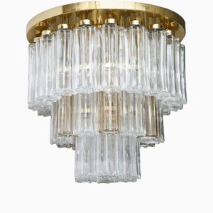 Lampadari ad incasso in ottone e vetro di Limburg Glashütte, anni '70, set di 2