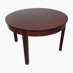 Mesa de comedor danesa circular de caoba con hojas extensibles completamente restaurada, años 40