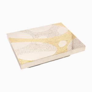 Rectangular Coffee Table in Mosaic Brass & Stainless Steel attributed to Jean Claude Dresse, 1980