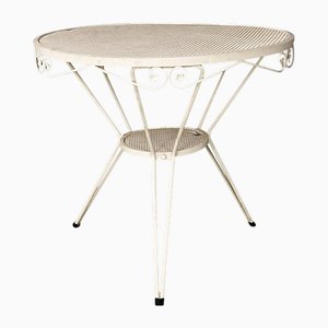 Mid-Century Italian Modern White Iron Round Garden Table with Flower Decor, 1960