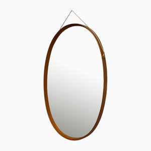Italienischer Moderner Ovaler Mid-Century Wandspiegel aus Holz & Seil, 1960er