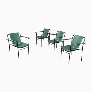Italian Modern Green Leather Movie Chairs attributed to Marenco for Poltrona Frau, 1980s, Set of 4