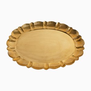Large Hollywood Regency Oval Brass Tray from Firma Lars Holmström, 1940s