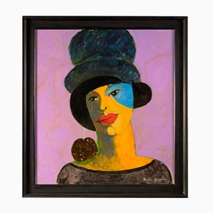 Jan Peter Van Opheusden, Dame mit Hut, 1990er, Acrylmalerei