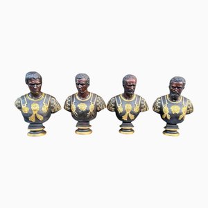 Vintage Busts of Roman Emperors in Patinated and Gilded Bronze, 1950, Set of 4
