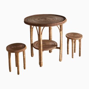 Vintage Tischset aus gewebtem Korbgeflecht, 1980er, 3er Set