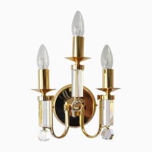 Lámpara de pared vintage de cristal y oro de Stilkronen, años 80