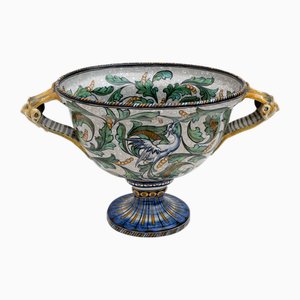 Manufaktur Maiolica Artistica Pesarese Map Vase mit zwei Henkeln, Italien, 1920er