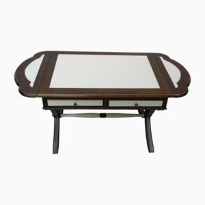 Coffee Table with Side Wings in Dark Nutwood and Cream-White, 1960s