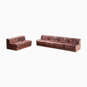 Divano DS11 patchwork in pelle color cognac di De Sede, anni '70, set di 6