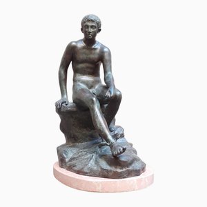 Sculpture Depicting Seated Mercury, Early 20th Century, Bronze on Marble Base