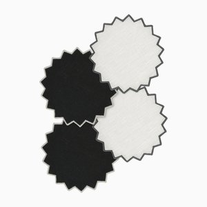 Triangu Black-Grey Embroidered Linen Coasters by Los Encajeros, Set of 4