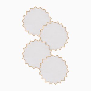 Gajos Yellow Embroidered Linen Coasters by Los Encajeros, Set of 4