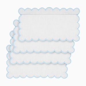 Servilletas de cóctel Zurbano de lino azul de Los Encajeros. Juego de 4