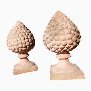 Esculturas de jardín de piña de terracota, años 80. Juego de 2