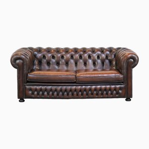 English Dark Brown Flamed Cowhide Chesterfield 2.5-Seater Sofa