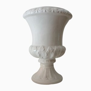Medici Style Cup Vase in White Lacquered Ceramic, Italy, 1930s