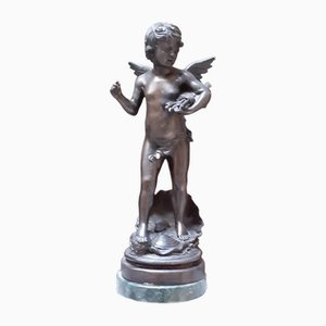 Skulptur Amor, 1800er, Bronze auf Marmorsockel