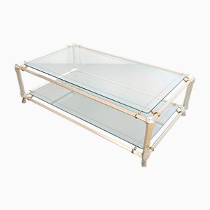 Rectangular Engraved Crystal and White Metal Coffee Table with Lower Shelf, 1990s