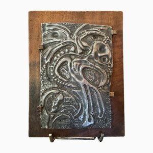Art Brut Bas Relief in Lead on Wood, Circa 1960