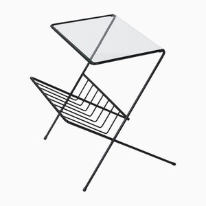 Mid-Century Side Table with Magazine Rack in Steel and Glass, 1960s