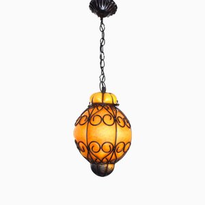 Vintage Pate De Verre Hanging Light in Metal, 1970s