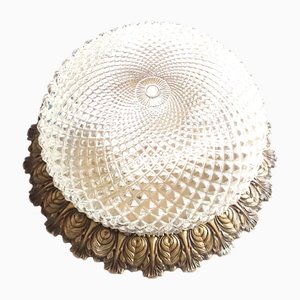 Plafonnier Vintage en Laiton et Cristal, 1960s